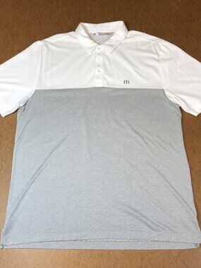 TRAVIS MATHEW ‘ZINNA’ Men's White/Gray Color Block Polo SIZE XL Excellent